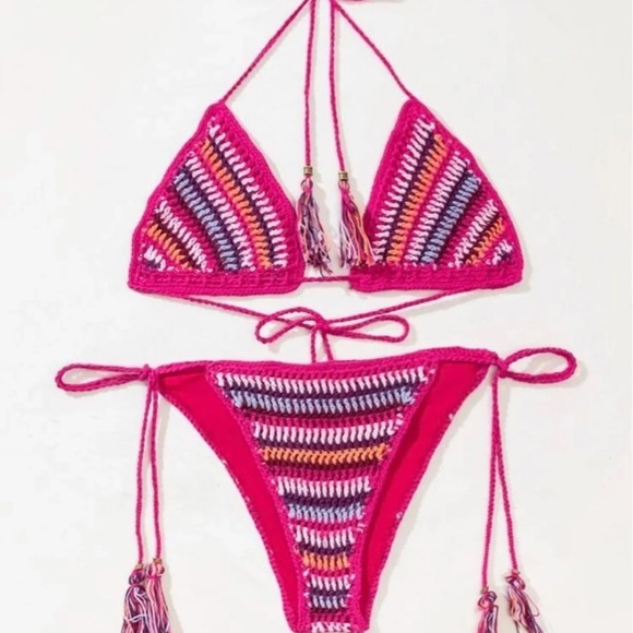 SHEIN Striped Knit Halter Bikini Swimsuit - Picture 3 of 4